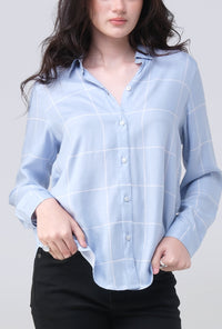 Kemeja Lengan Panjang Kayza Blue White
