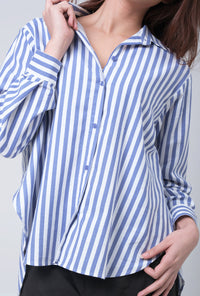 Kemeja Lengan Panjang Glenna White Purple Blue