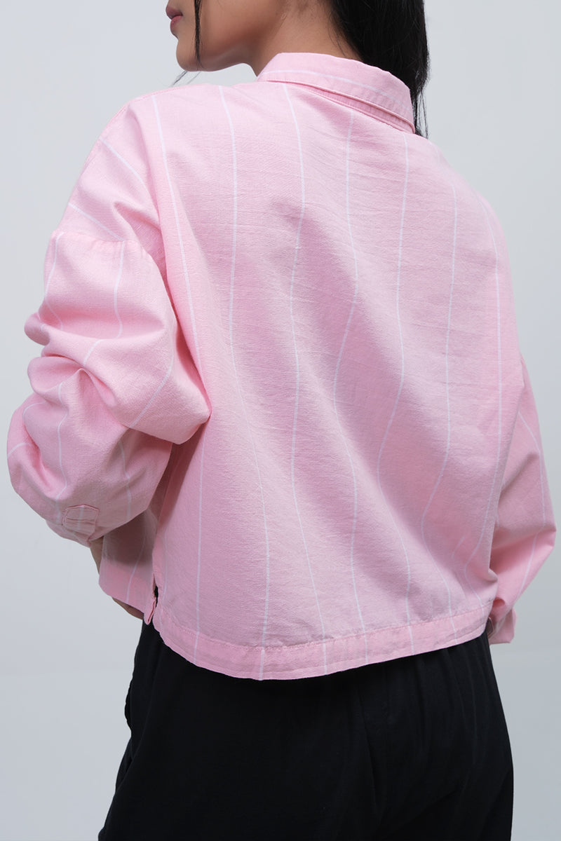 Kemeja Lengan Panjang Rosabel Peach Offwhite