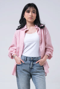 Kemeja Lengan Panjang Syalia Pink White