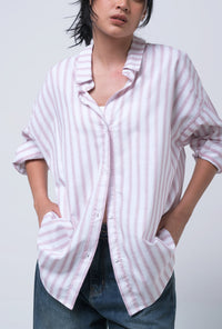 Kemeja Lengan Panjang Pinka Pink White