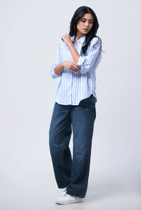 Kemeja Lengan Panjang Elmavyna White Blue