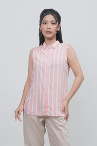 Kemeja Tanpa Lengan Pheme Pink Offwhite