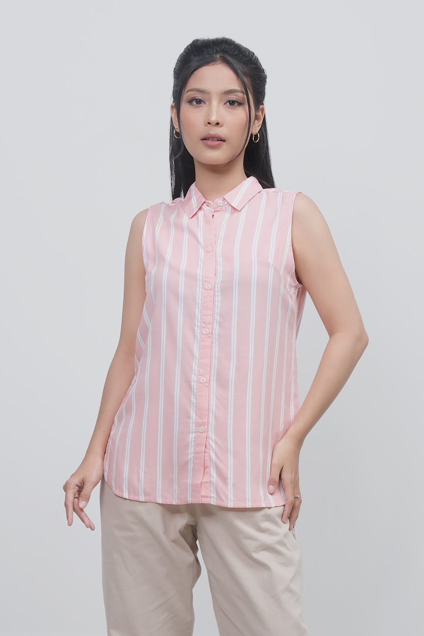 Kemeja Tanpa Lengan Pheme Pink Offwhite