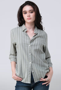 Kemeja Lengan Panjang Valja Green Offwhite