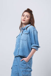 Kemeja Chambray Lengan Panjang Sadie Medium Blue
