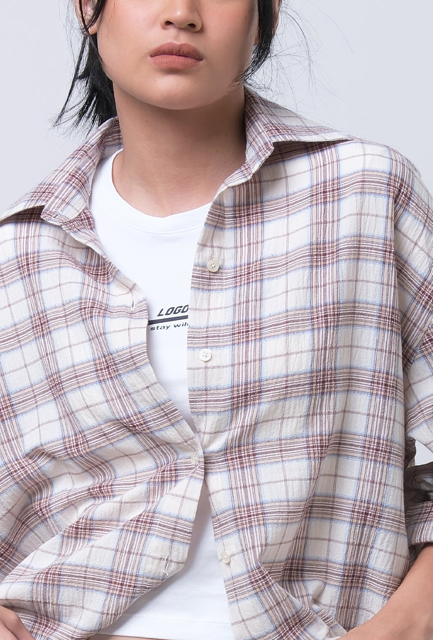 Kemeja Lengan Panjang Ailany Cream Brown