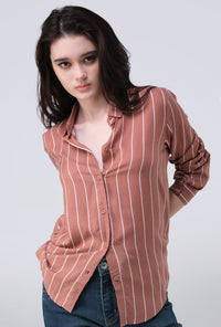 Kemeja Lengan Panjang Jayla Brown White