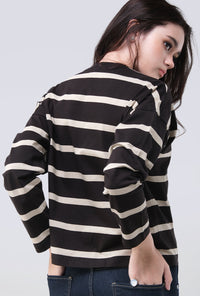 T-Shirt Lengan Panjang Zeva Black Beige Stripe