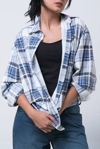 Kemeja Lengan Panjang Agnetha White Blue