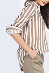 Kemeja Lengan Panajng Galani Stripe Khaki White