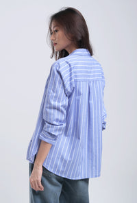 Kemeja Lengan Panjang Rhea Blue White