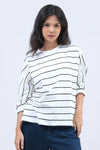 T-Shirt Lengan Panjang Meisy Offwhite Black Stripe