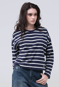 T-Shirt Lengan Panjang Grecila Navy White Stripe