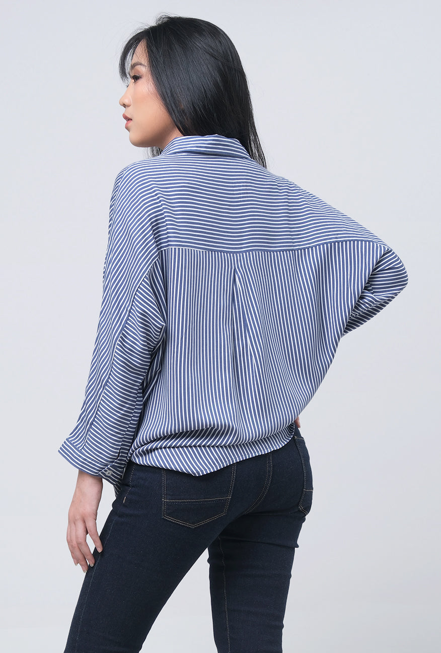 Kemeja Lengan Panjang Lucy Navy white