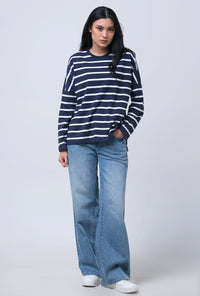T-Shirt Lengan Panjang Chandie Navy white Stripe