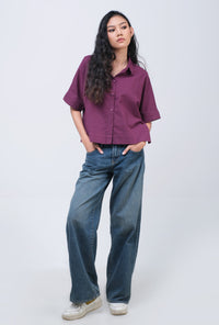 Kemeja Lengan Pendek Eleva Dark Purple
