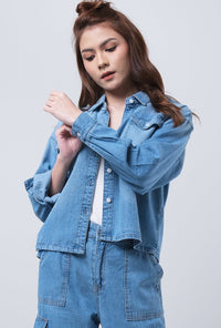 Kemeja Chambray Lengan Panjang Sadie Medium Blue