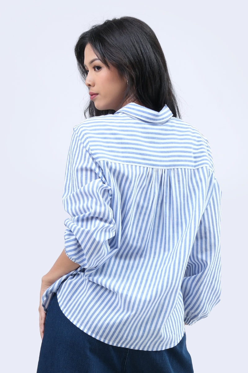 Kemeja Lengan Panjang Withney Offwhite Blue