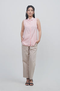 Kemeja Tanpa Lengan Pheme Pink Offwhite