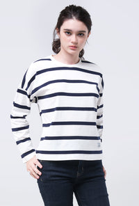 T-Shirt Lengan Panjang Sena White Navy Stripe