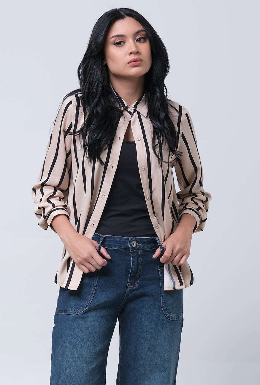 Kemeja Lengan Panjang Agatha Khaki Black