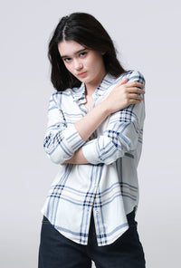 Kemeja Lengan Panjang Mara White Blue