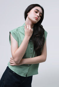 Kemeja Lengan Pendek Oryna Green Exclusive Online