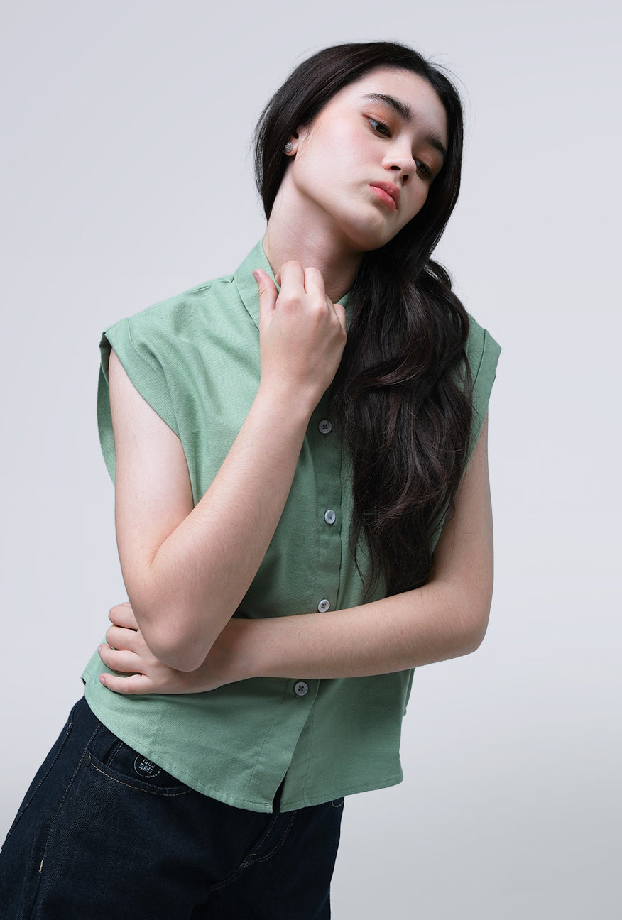 Kemeja Lengan Pendek Oryna Green Exclusive Online