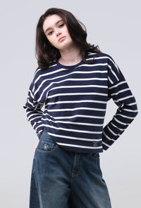 T-Shirt Lengan Panjang Grecila Navy White Stripe