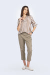 Kemeja Lengan Panajng Galani Stripe Khaki White