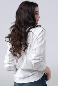 Kemeja Lengan Panjang Jollie White Blue