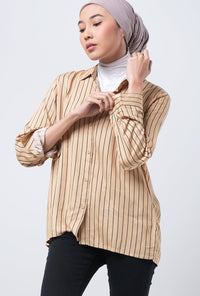 Kemeja Lengan Panjang Carissa Khaki Black