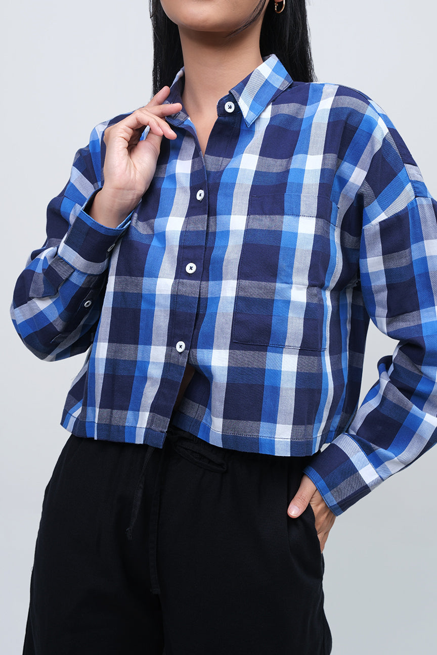 Kemeja Lengan Panjang Esmeray Navy White