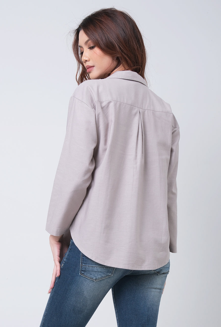 Kemeja Lengan Panjang Shara Light Grey