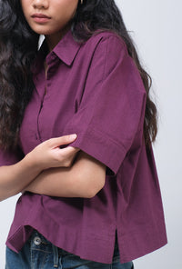 Kemeja Lengan Pendek Eleva Dark Purple