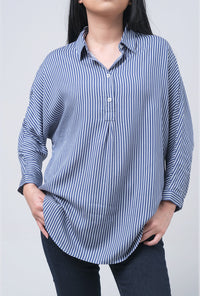Kemeja Lengan Panjang Lucy Navy white