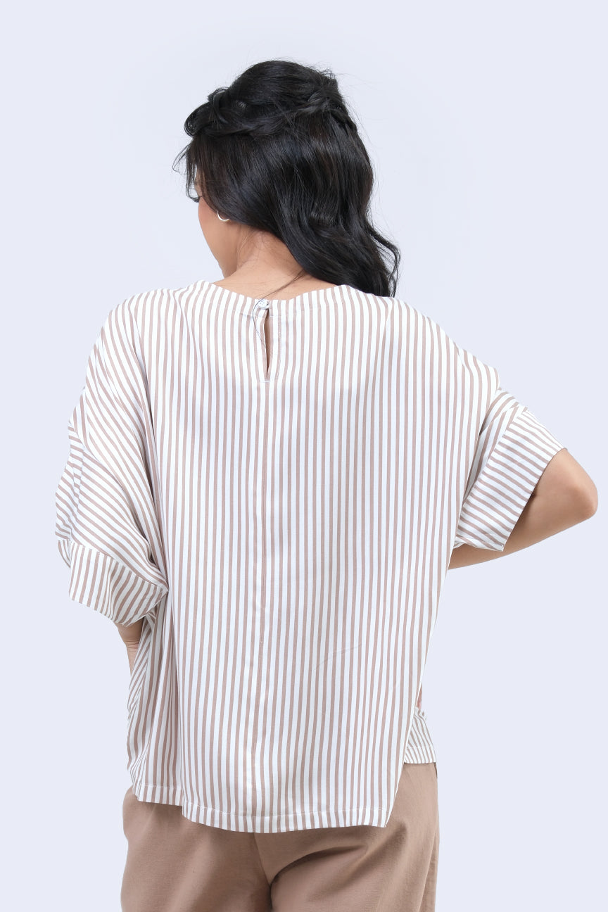 Blouse Lengan Pendek Rhiannon Stripe White Brown