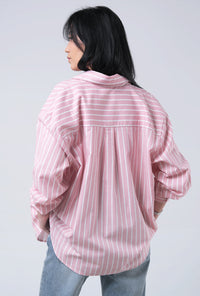 Kemeja Lengan Panjang Syalia Pink White