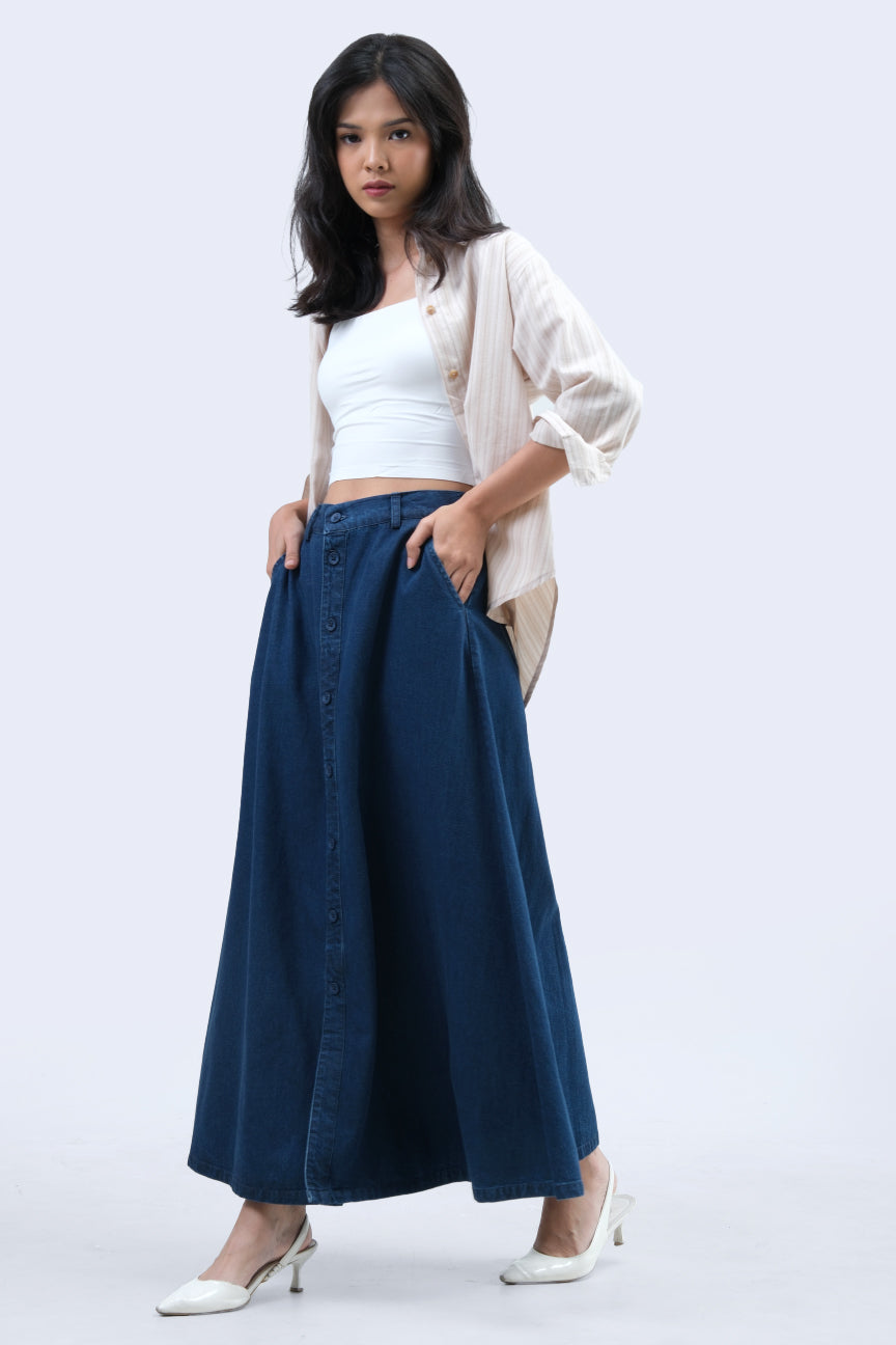 Rok Panjang Denim Lyora Medium Blue