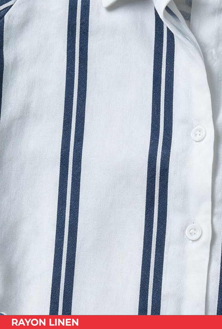 Kemeja Lengan Panjang Lacey White Navy