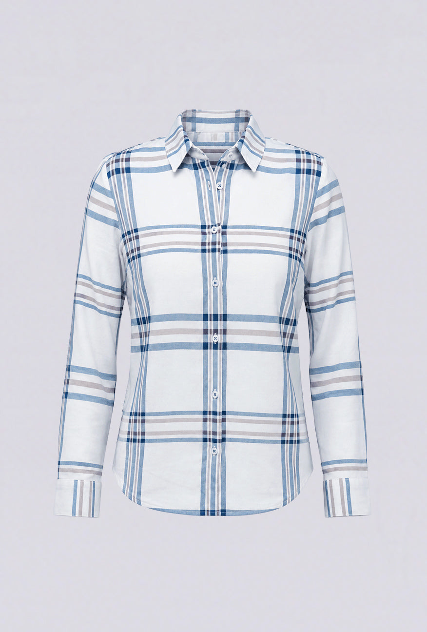 Kemeja Lengan Panjang Mara White Blue