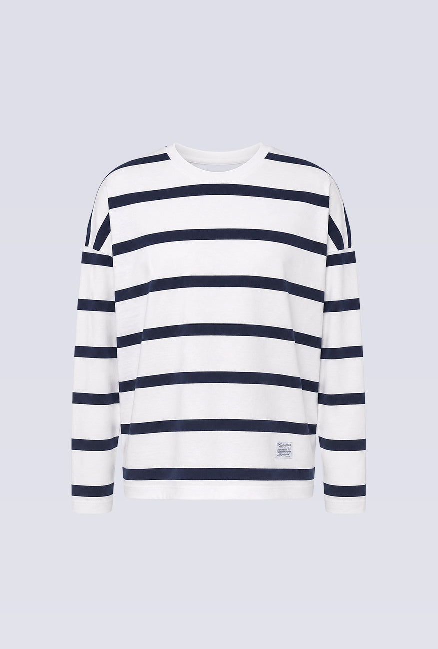 T-Shirt Lengan Panjang Sena White Navy Stripe