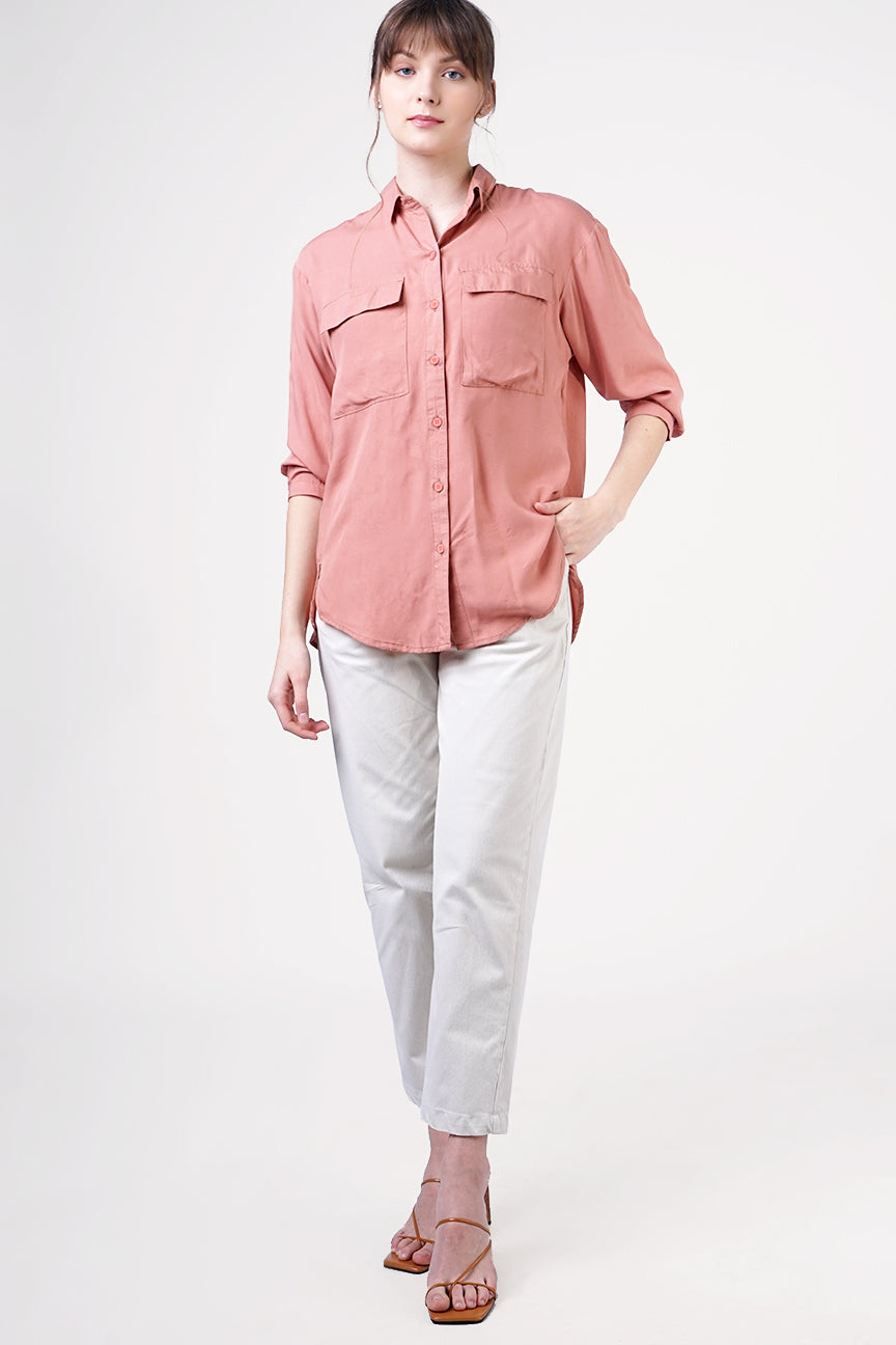 Kemeja Lengan Panjang Devira Pink