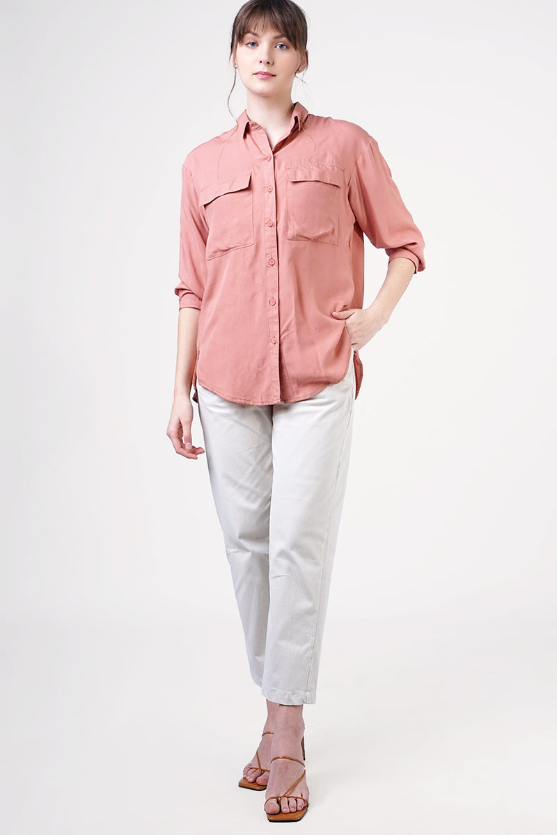 Kemeja Lengan Panjang Devira Pink