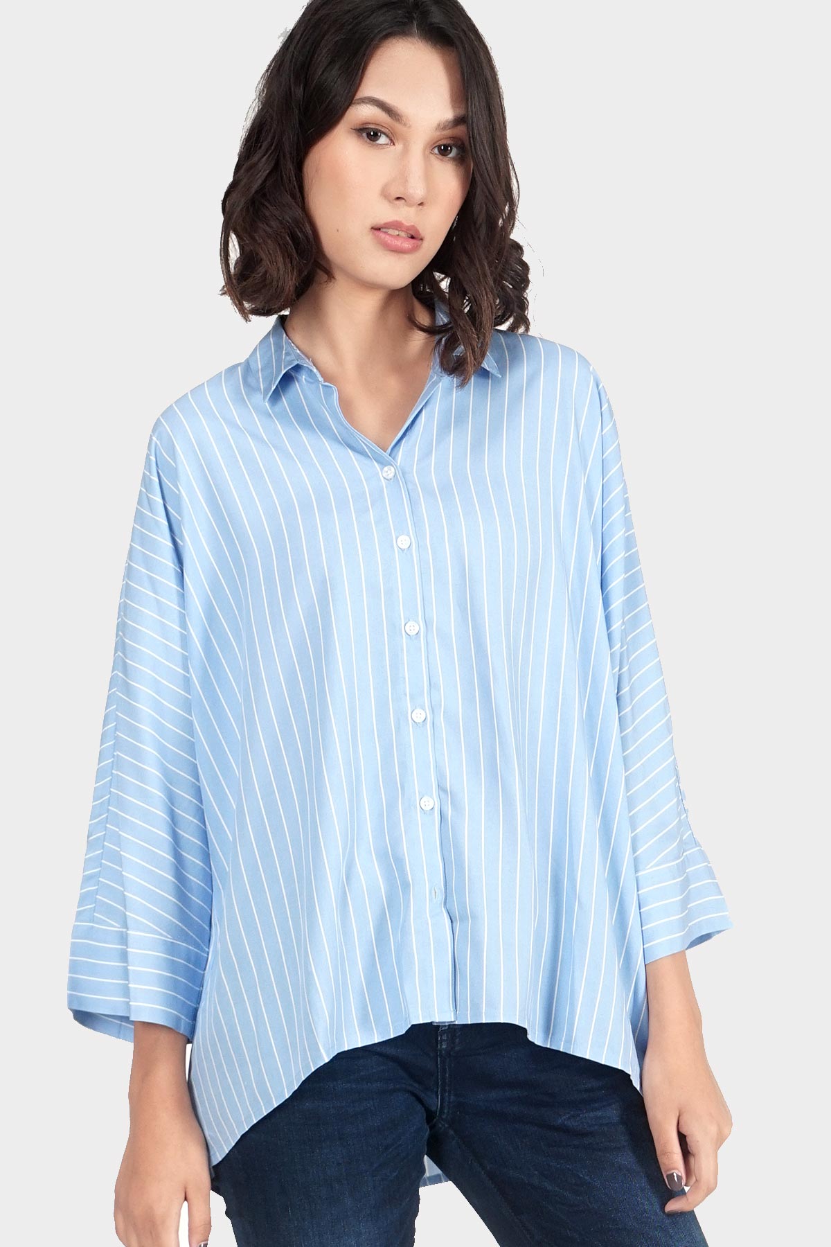 Kemeja Lengan Panjang Alanna Blue White