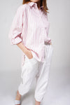 Kemeja Lengan Panjang Lily Stripe Pink Offwhite