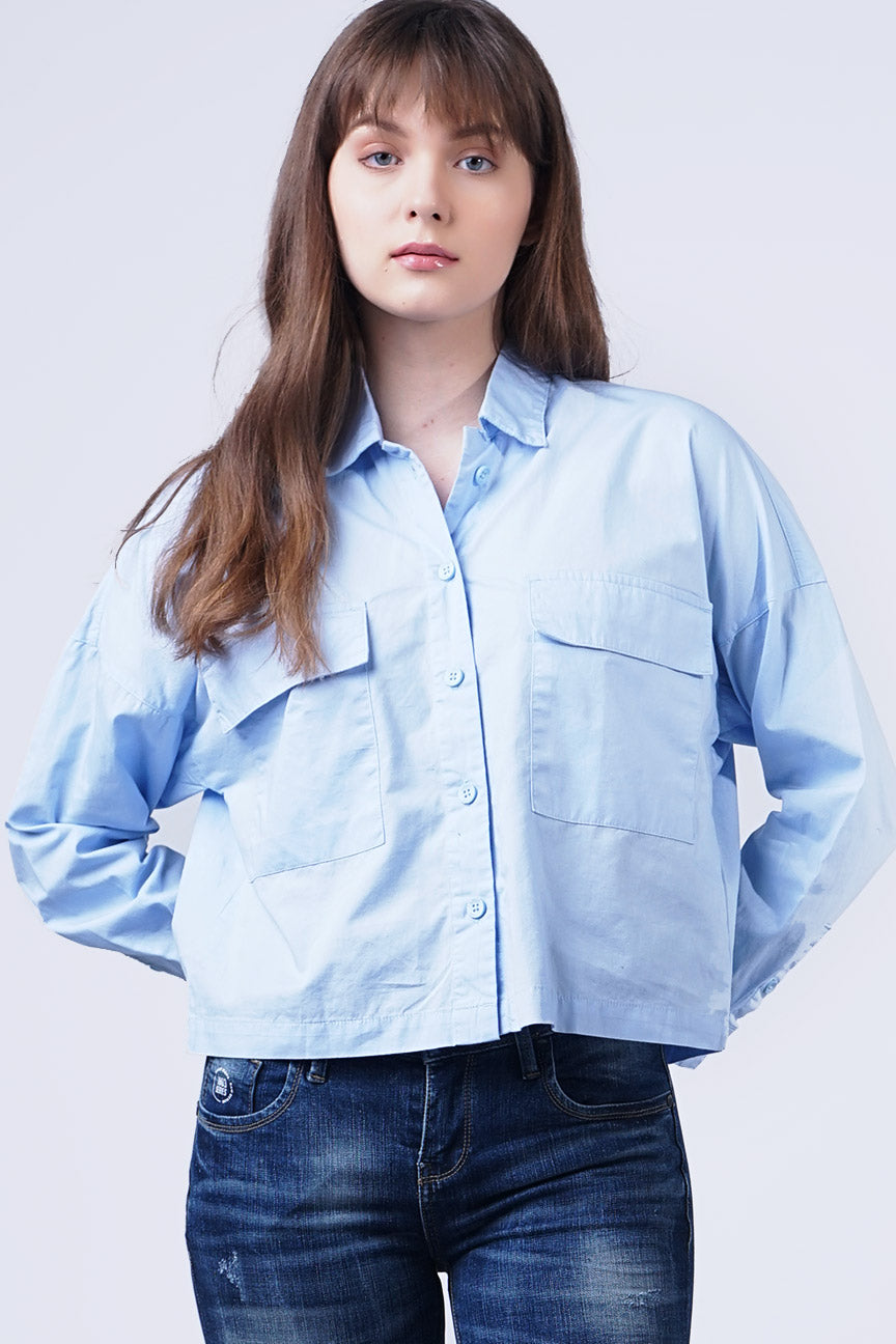 Kemeja Lengan Panjang Moire Light Blue