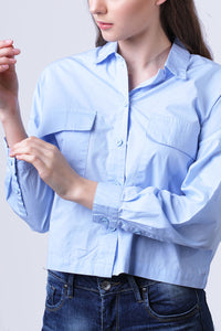 Kemeja Lengan Panjang Moire Light Blue
