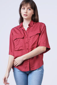 Kemeja Lengan Pendek Mosette Dark Pink